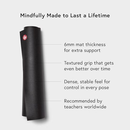 Manduka PRO Yoga Mat - 6mm | Lifetime Durability | Hygienic Construction | Premium Studio Quality | Teacher Approved - color: Black, size: 68" x 26"