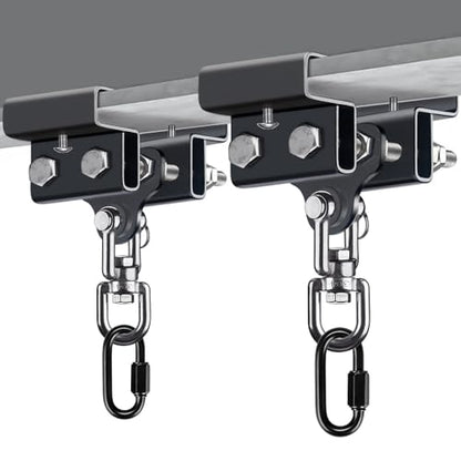 Punching Bag Hanger for I Beam 880 LBs Capacity Heavy Bag Mount Width Adjustable Boxing Bag Holder & Steel Beam Clamp for Beam - color: Hanger&Carabiner&360°Swivel(2 Pack)