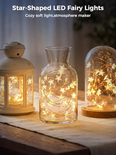 6 Packs 6.6ft 20LEDs Star Fairy Lights Battery Operated,Mini Star String Lights,Waterproof Twinkle Starry Light for DIY Gift Bottle Table Christmas Ramadan Wedding,Gold Wire,Warm White - color: Gold Wire, size: 120 Leds