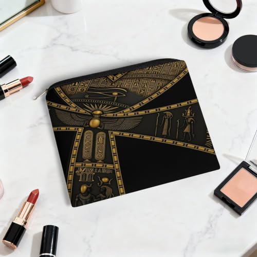 Egyptian Hieroglyphics Makeup Bag for Women, Cosmetic Pouch Travel Toiletry Organizer Bag 8.9"x6.5" Polyester - color: Egyptian Hieroglyphics