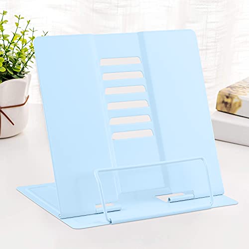 MSDADA Desk Book Stand Metal Reading Rest Book Holder Adjustable Document Holder Portable Sturdy Bookstands for Textbooks,Music Books,Recipe,Mobile Phone (Macaron Blue) - color: Macaron Blue