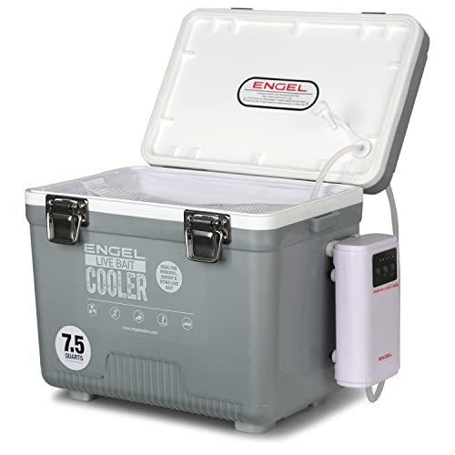 ENGEL Live Bait Cooler PRO for Fishing - Portable Minnow and Bait Bucket with Lithium-Ion Rechargeable Aerator - color: Silver, size: 7.5 Quarts