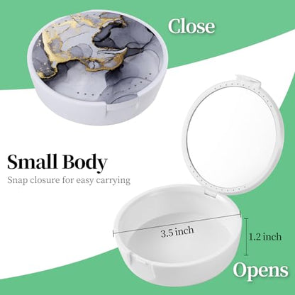 Retainer Case, Denture & Orthodontic Aligner Case With Mirror & Ventilation,Gray Marble - color: Gray Marble