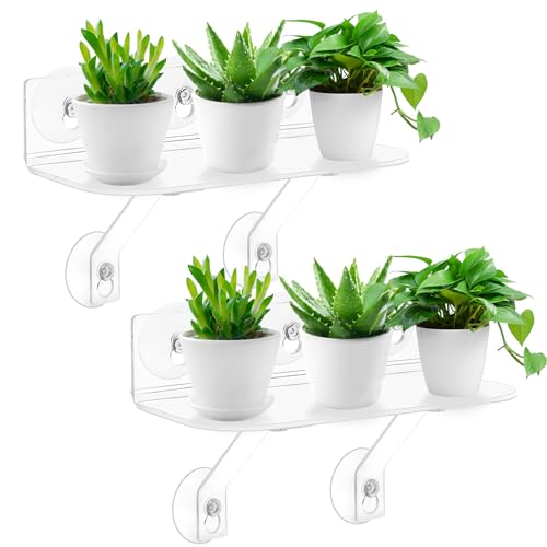 2 Pack 15 Inch Suction Cup Shelf for Plants Window - 5IN Extra Wide with Load-Bearing Brackets Window Shelf for Plants, Acrylic Window Sill Extender for Growing Herbs, Micro Vegetables, Succulents - size: 15 IN * 6 IN * 2.8-2PC