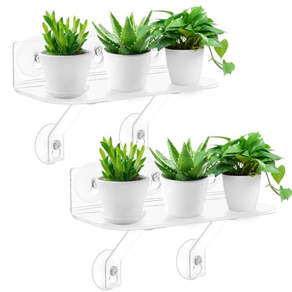 2 Pack 15 Inch Suction Cup Shelf for Plants Window - 5IN Extra Wide with Load-Bearing Brackets Window Shelf for Plants, Acrylic Window Sill Extender for Growing Herbs, Micro Vegetables, Succulents - size: 15 IN * 6 IN * 2.8-2PC