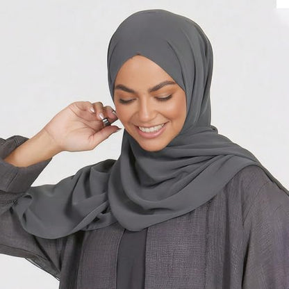 Yeieeo Chiffon Head Wraps for Women - Solid Color Fashion Bubble Chiffon Scarf Hijab - color: Dark Grey