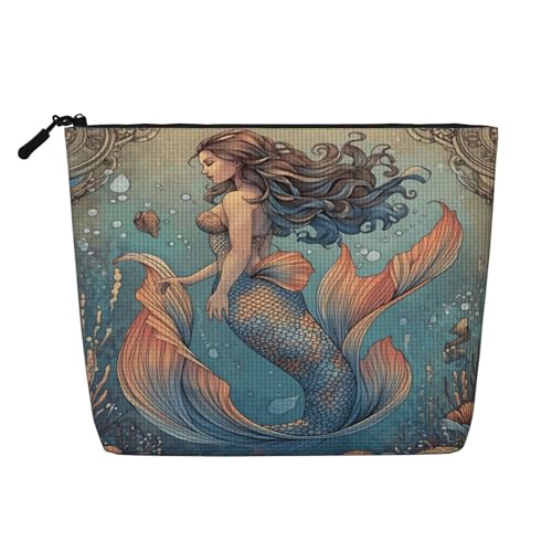 Mermaid Ocean Fantasy Fake Hemp Makeup Bag Travel Bags Toiletry Pouch With Zipper 9.45 X 6.7 In - color: Mermaid Ocean Fantasy