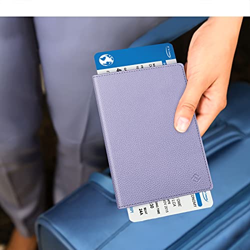 FINTIE Passport Holder, Slim Travel Wallet RFID Blocking Card Case Cover - color: Lilac Purple