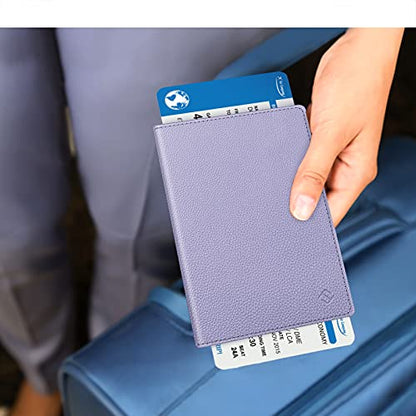 FINTIE Passport Holder, Slim Travel Wallet RFID Blocking Card Case Cover - color: Lilac Purple