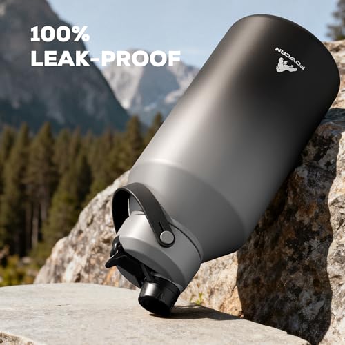 POWCAN 64 oz Insulated Water Bottle with 2-in-1 Straw and Spout Lid, Keep Cold 48H, Leakproof, Carrier Bag, Stainless Steel Sport Water Bottle for Men, Fitness, Outdoors, Gym and Travel (Obsidian) - color: Obsidian