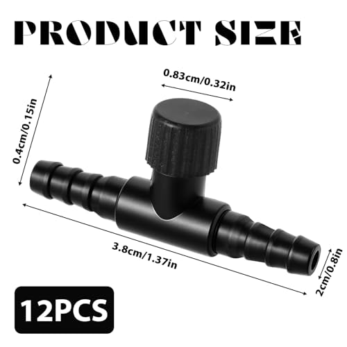 10Pcs Aquarium Air Control Valves for 3/16" (4mm) ID Airline Tubing, Adjustable Black T Shaped Hose Connectors Single Way Plastic Air Flow Controllers Regulators, Air Pump Accessories for Fish Tank