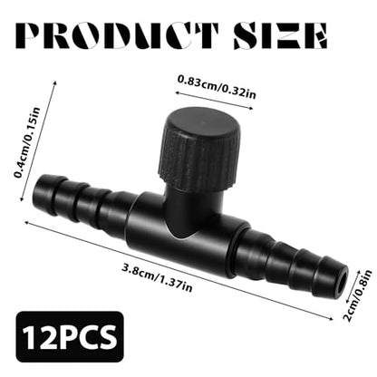 10Pcs Aquarium Air Control Valves for 3/16" (4mm) ID Airline Tubing, Adjustable Black T Shaped Hose Connectors Single Way Plastic Air Flow Controllers Regulators, Air Pump Accessories for Fish Tank