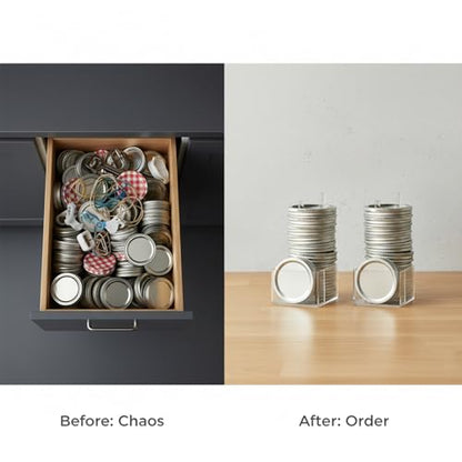 2 Pack Mason Jar Lid Organizer, Acrylic Storage for 12 Wide & 12 Regular Mouth Lids and Rings, Space-Saving Holder for Cabinet or Countertop