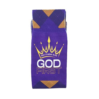 Men's – Christian Crew Socks for Men with Scripture | Moisture-Wicking | Easter Gift Idea - color: God First (Matthew 6:33)