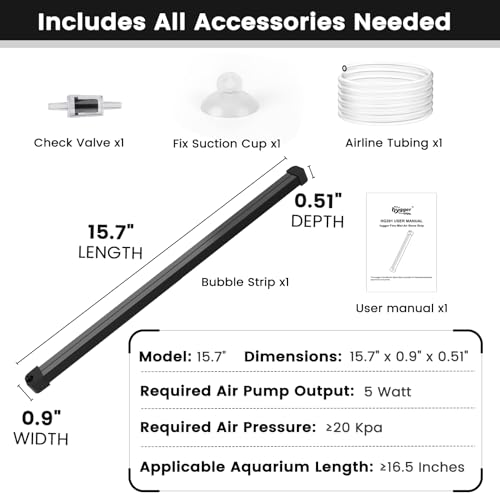 hygger Weighted Nano Mist Bubble Wall Bar, 15.7" Self-Sinking ABS Air Stone Strip with Gentle Oxygen Diffuser for Freshwater & Marine Aquarium, Hydroponics - size: 15.7 Inch