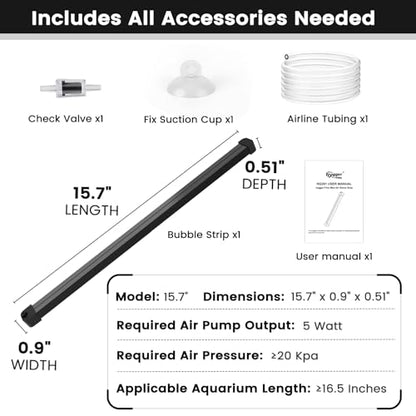 hygger Weighted Nano Mist Bubble Wall Bar, 15.7" Self-Sinking ABS Air Stone Strip with Gentle Oxygen Diffuser for Freshwater & Marine Aquarium, Hydroponics - size: 15.7 Inch