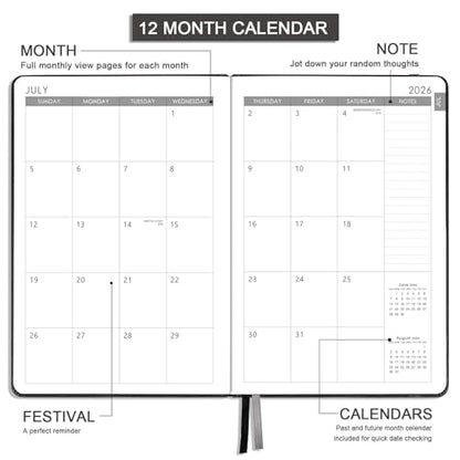 2026-2027 Planner - Academic Planner 2026-2027 Weekly & Monthly, July 2026 - June 2027, 5.75" x 8.25", Saffiano Leather with Thick Paper, Back Pocket with Notes Pages - Brown - color: Brown