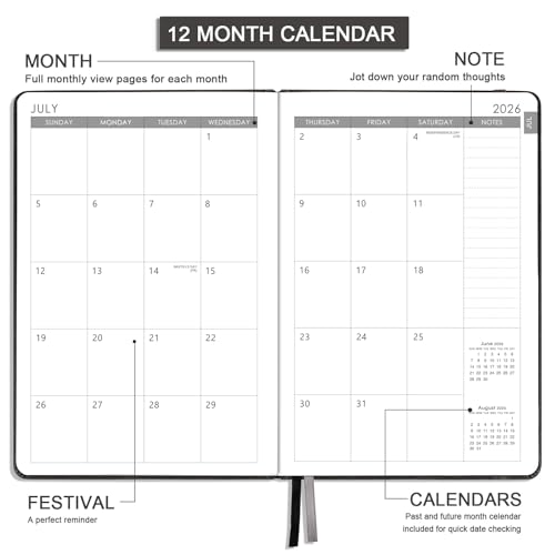 Planner 2026-2027 - 2026-2027 Planner Weekly and Monthly, Jul. 2026 - Jun. 2027, 5.75" x 8.25", Leather Planners with Thick Paper, Hardcover, Pen Loop, Back Pocket with Notes Pages - Grey - color: Grey