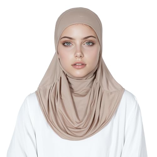 Solid Color Hijab for Women Muslim Prayer Scarfs for Women Women's Instant Hijab Modest Islamic Khimar - color: Khaki