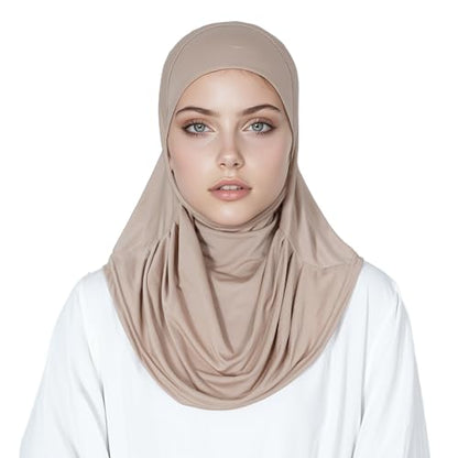 Solid Color Hijab for Women Muslim Prayer Scarfs for Women Women's Instant Hijab Modest Islamic Khimar - color: Khaki
