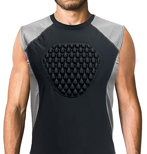 Youper Adult Padded Chest Protector Shirt, Heart-Guard/Sternum Protection for Baseball, Football, Lacrosse & Goalies - size: Small, style: Black/Grey