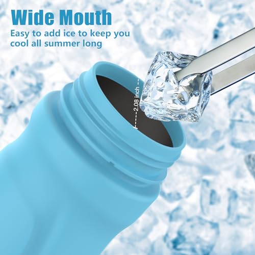 Misting Water Bottle, 24oz Insulated Water Bottle, 2-in-1 Mist & Sip Stainless Steel Water Bottles, Sports Water Bottle for Hiking, Running, Gym - color: Lake Blue