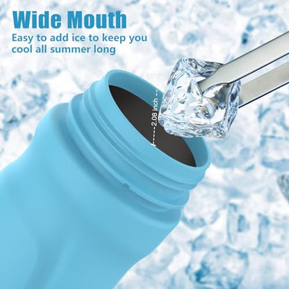 Misting Water Bottle, 24oz Insulated Water Bottle, 2-in-1 Mist & Sip Stainless Steel Water Bottles, Sports Water Bottle for Hiking, Running, Gym - color: Lake Blue
