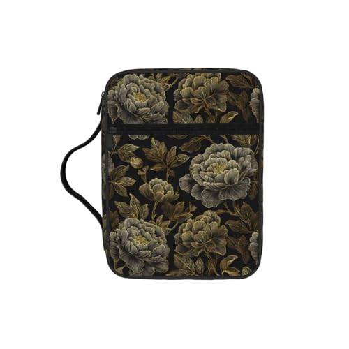 Gold Peony Black Floral Elegant Oriental Bible Cover Case for Women Men - color: Gold Peony Black