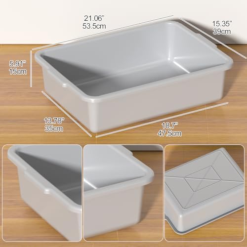 24 L Commercial Bus Tub, Plastic Bus Tubs, 6 Packs, Light Gray | Dish Tubs Restaurant, Food Service Bus Box - size: 24 L