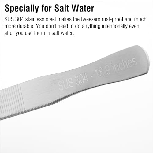 18.9'' Extra Long Thickened Aquarium Tweezers, 304 Stainless Feeding Tongs | Aquascaping for Salt & Fresh Water Fish Tank, 0.1'' Thick Heavy Duty Tweezers, Curved