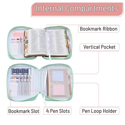 Mr. Pen- Bible Cover Case | Carrying Book Case with Durable Handle and Zippered Pocket, Bible Protective Church Bag for Men & Women, Christian Gifts - color: Green Serenity
