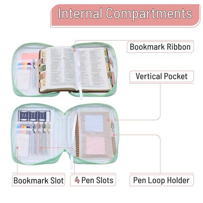 Mr. Pen- Bible Cover Case | Carrying Book Case with Durable Handle and Zippered Pocket, Bible Protective Church Bag for Men & Women, Christian Gifts - color: Green Serenity