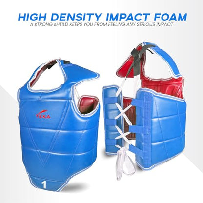 Chest Protector for Kickboxing, Sparring Training Heavy Punching, Boxing Body Protector Adjustable Shield, Martial Arts Upper Belly Protection Pad, Taekwondo - size: X-Large (Red/blue)