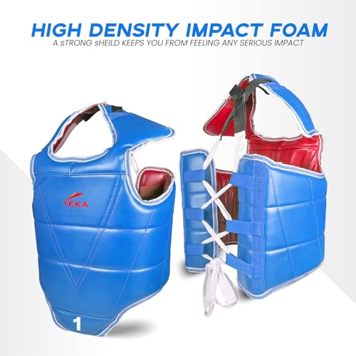 Chest Protector for Kickboxing, Sparring Training Heavy Punching, Boxing Body Protector Adjustable Shield, Martial Arts Upper Belly Protection Pad, Taekwondo - size: Medium (Red/Blue)