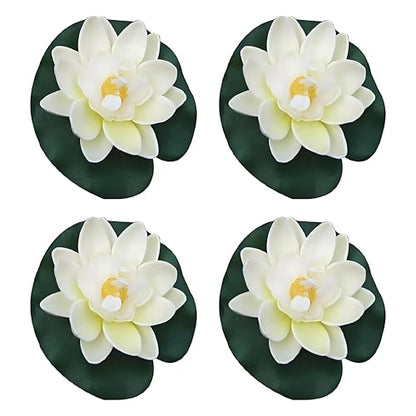 4Pcs Floating Foam Lotus Flowers with Lily Pads, Artificial Pond Plants Ornaments for Pool Aquarium Water Decoration