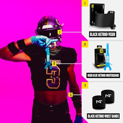 Nxtrnd Two Pro Football Mouth Guard, Permanent Strap, Fits Adult & Youth (Neon Blue) - color: Neon Blue
