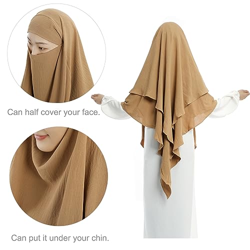 Khalat Muslim Prayer Hijab - 2 Layers Soft Breathable Islamic Dubai Women's Instant Long Hijab - color: Khaki