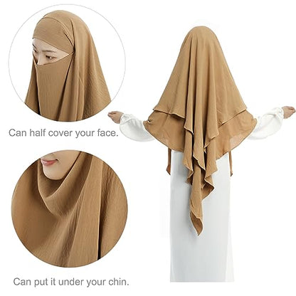 Khalat Muslim Prayer Hijab - 2 Layers Soft Breathable Islamic Dubai Women's Instant Long Hijab - color: Khaki