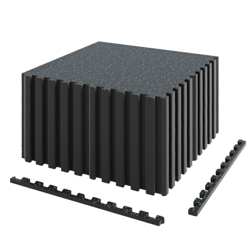 Giantex 24-Pack Interlocking Rubber Gym Floor Mats, 0.55' Thick 24''x24'' Puzzle Tiles with Border Strips, 96 sq.ft Anti-Slip, Noise-Reducing Flooring for Home Workout Exercise (Black/Blue Speckled) - size: 0.55'' | 24 Tiles | 96 Sq Ft