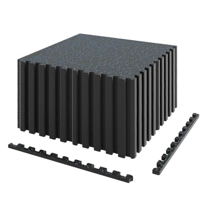 Giantex 24-Pack Interlocking Rubber Gym Floor Mats, 0.55' Thick 24''x24'' Puzzle Tiles with Border Strips, 96 sq.ft Anti-Slip, Noise-Reducing Flooring for Home Workout Exercise (Black/Blue Speckled) - size: 0.55'' | 24 Tiles | 96 Sq Ft