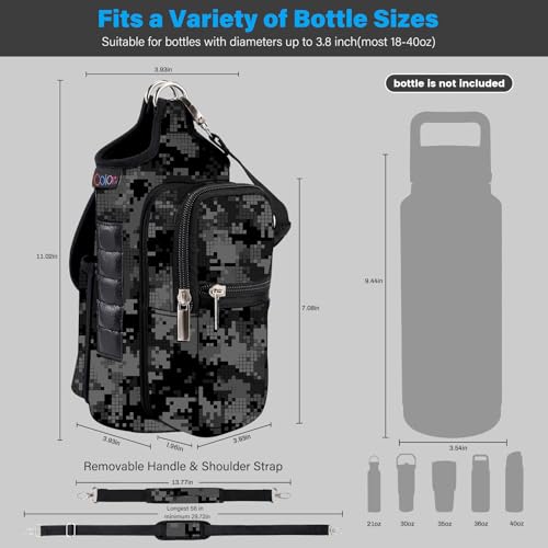icolor Magnetic Gym Bag Water Bottle Carrier Holder with Phone Pockets & Shoulder Strap,Gym Magnetic Bag 5 Built-in Magnets Gym Accessories Organizer Sling Bottle Bag Pouch Sleeve - color: Camouflage
