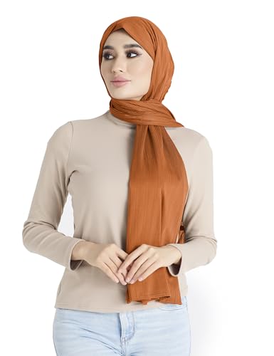 Ribbed Jersey Hijab Scarf for Women, Hijab for Women Muslim Breathable Stretchy Hajib - color: Rust
