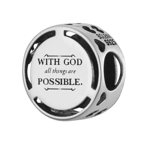 Inspirational Words Symbols 925 Sterling Silver Charm Bead For Pandora & Similar Charm Bracelets or Necklaces - color: With God All Things Are Possible