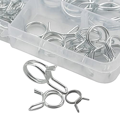 WMYCONGCONG 70 PCS Double Wire Fuel Line Hose Tube Spring Clips Clamp Assortment Kit Irrigation Hose Clamp for Motorcycle ATV, 6-18mm