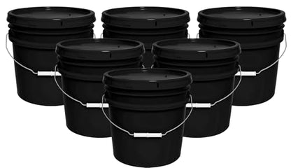 3.5-Gallon Bucket with Airtight Lid – Made in USA, Food Grade BPA Free Plastic, Heavy Duty Multi-Use, Metal Handle with Grip, Stackable Storage – Black, 6 Pack - color: 3.5 Gallon - Black, size: 6