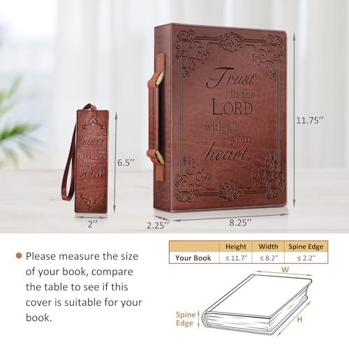 FINPAC Large Classic Bible Cover Vegan Leather Carrying Book Case Church Bag Bible Protective with Handle, Gift for Men, Women, Father, Mother, Friends, Brown - color: Brown
