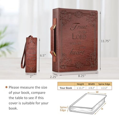 FINPAC Large Classic Bible Cover Vegan Leather Carrying Book Case Church Bag Bible Protective with Handle, Gift for Men, Women, Father, Mother, Friends, Brown - color: Brown