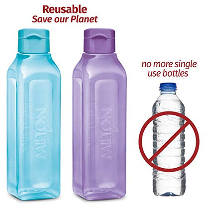 MILTON Sports Water Bottle Square Juice Box 4 Set 32 oz. Great for Juices Milk Smoothies Plastic Wide-Mouth Reusable Leak Proof Drink Bottle/Carton for School Bags Lunch Boxes Gym Flip Lid -BPA Free - size: 32 oz 4 pack