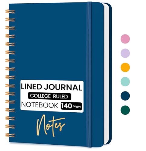 CICPAP Lined Spiral Journal Notebook, A5 College Ruled Notebook for Journaling, Note-Taking, and Daily Planning, Durable Hardcover with an Elegant Design, Navy - color: G.Navy