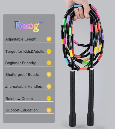 16.5FT Double Dutch Jump Ropes for Adults Kids 2-PACK | Rainbw Long Jump Rope, 1” Beaded Jump Rope for Fitness, Segmented Skipping Ropes for Exercise Training, Tangle-Free - color: Black-2Pcs